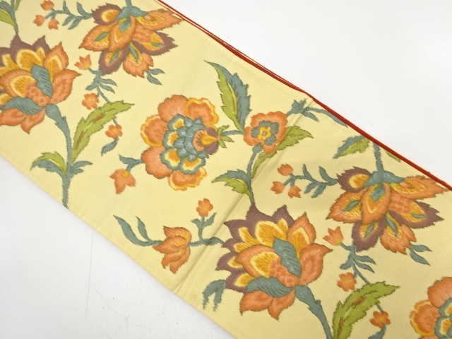 アンティーク　手織り紬　唐花模様織り出し全通袋帯（材料）